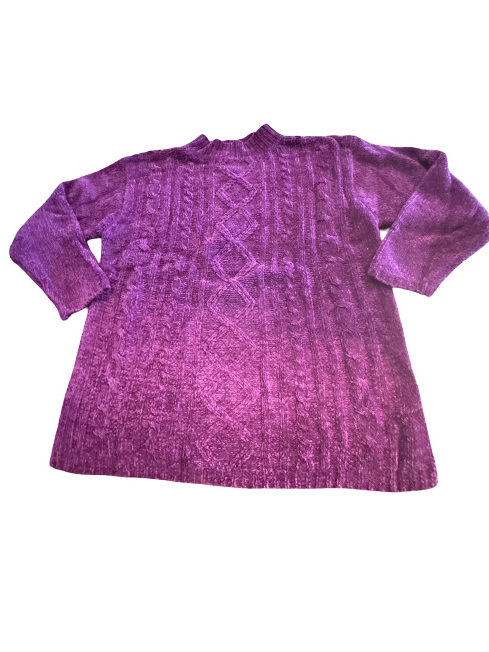 Vintage Dressbarn Purple Chenille Cable Knit Sweater L Oversized Grandma-core